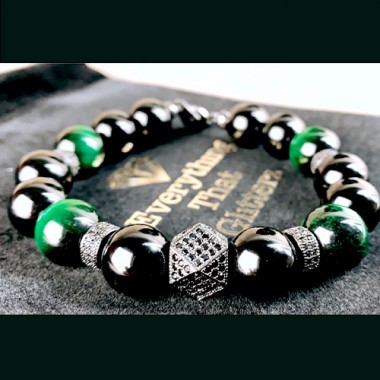Black Onyx & Green Tiger Eye Pave Bracelet