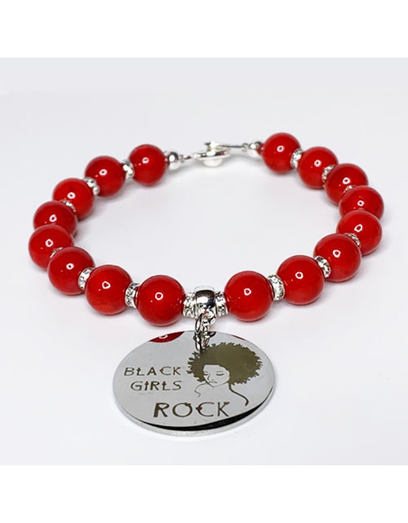 Black Girls Rock Red Coral Charm Bracelet 
